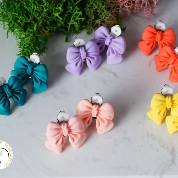 New handmade clip on earrings pastel color bow girls - Picture 1 of 7
